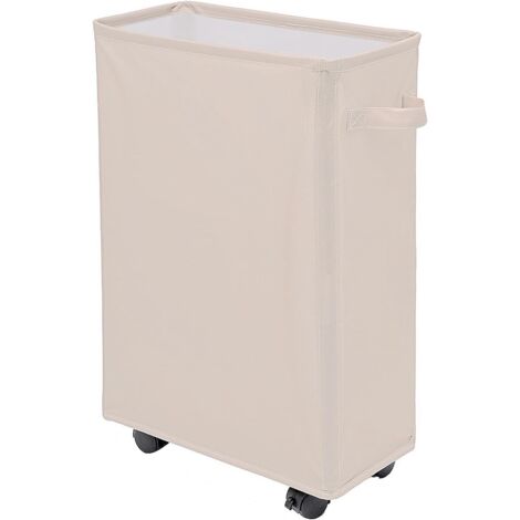 Panier à Linge 40L Pliable sur Roues - Structure Métallique et Tissu Oxford - Rangement Salle de Bain et Chambre - Beige
