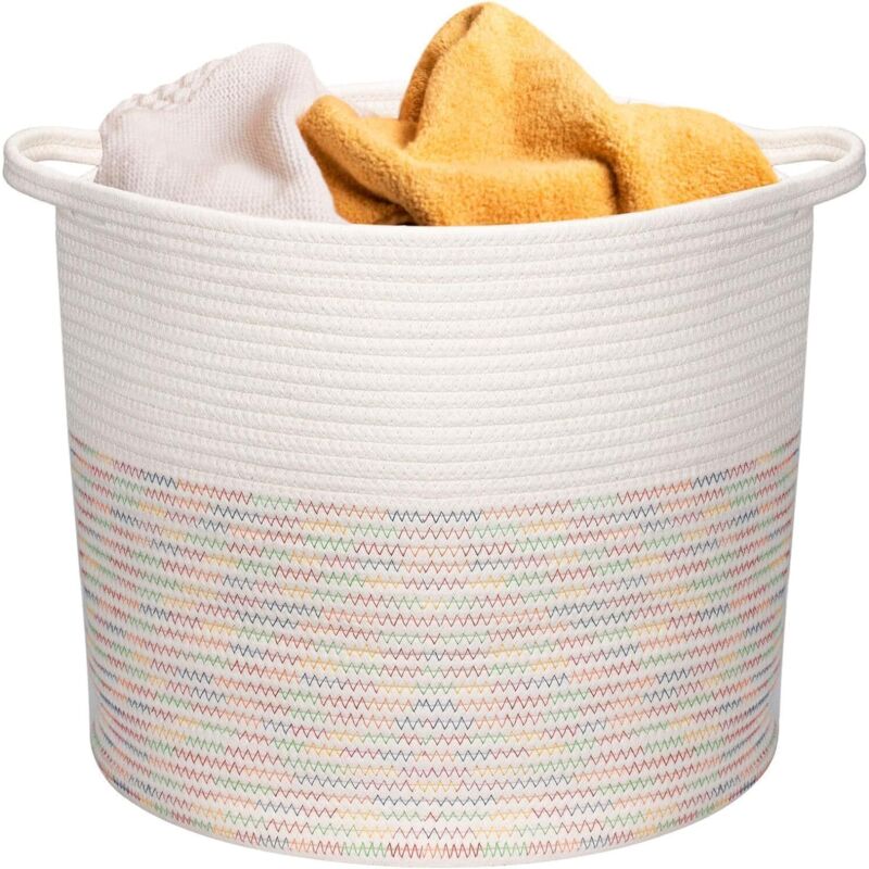 Panier à Linge 50L en Corde de Coton, Corbeille à Linge Sale avec Poignées 40x37cm, Bac de Rangement pour Vêtements, Jouets, Serviettes Pour Chambre