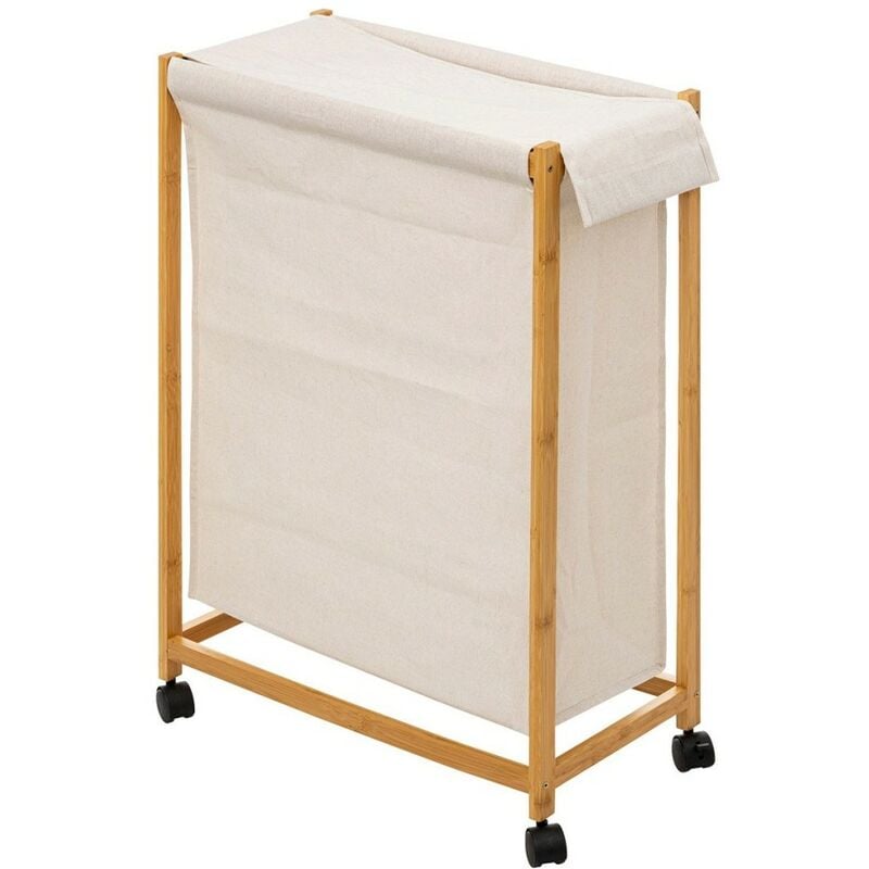 Panier à linge 52L sur roulettes bambou