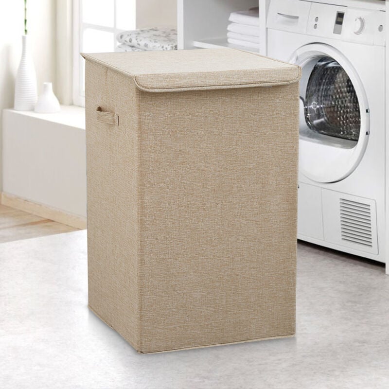 Panier à linge 67L Ultrixe Grand panier à linge fin avec couvercle et poignées, pliable, panier de rangement pour vêtements, chambre à coucher (Beige)