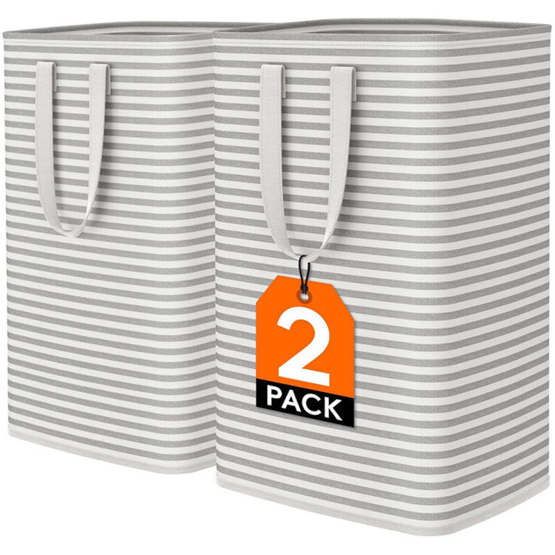 Ouylaf – Panier à linge pliable 75L – Imperméable avec poignées – Rangement pour vêtements, serviettes, jouets – Gris, lot de 2