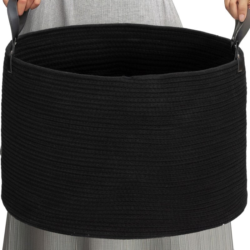 Panier à linge 88L corbeille à linge pliable portable en coton 2 poignées noir