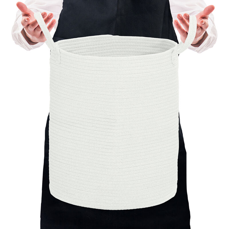 Panier à linge 36L corbeille à linge pliable portable en coton 2 poignées blanc crème