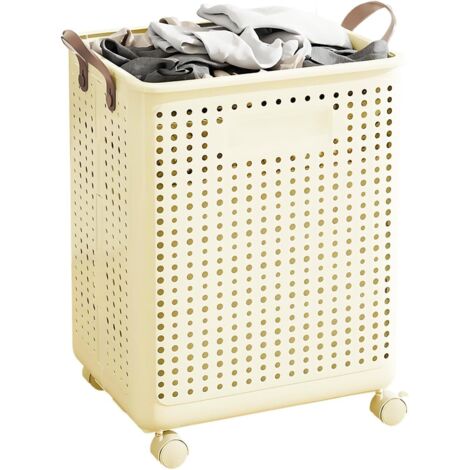 Panier A Linge A Roulette, 50  37  36cm Paniers à Linge Pliables Avec Couvercle Bac A Linge Plastique Recyclé Bonne AéRation Banette A Linge Sale Laundry Room Organization