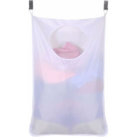 Panier à linge à suspendre pour économie d'espace Sac en tissu oxford + 2 crochets en acier inoxydable + 2 ventouses Pour chambre, chambre d'enfant, armoire   （Blanc）