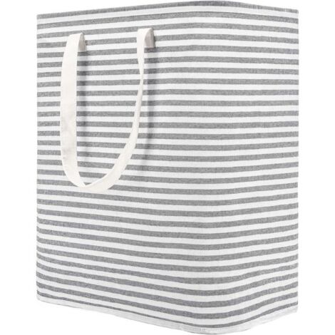 Panier à linge autoportant 60L avec poignée, grand panier de rangement pliable en coton pour vêtements (gris)