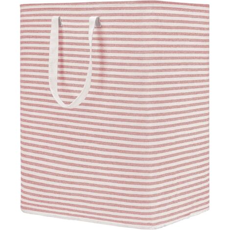 Panier à linge autoportant 77L avec poignée, panier de rangement pliable en coton (rose)