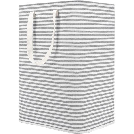 Panier à linge autoportant 80L avec poignée, grand panier de rangement pliable en coton pour vêtements (gris)