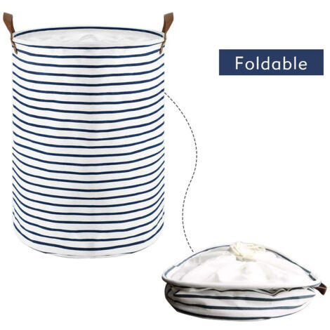 Panier à linge autoportant de 45,7 cm avec couvercle, panier de rangement pliable pour vêtements (rayures bleues, M)