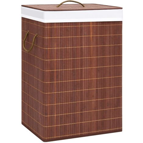 Panier à linge avec 2 sections 72 litres bambou marron
