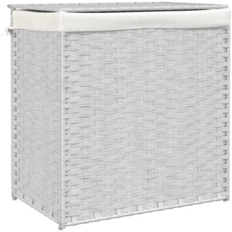 Panier à linge avec 2 sections blanc 53x35x57 résine tressée