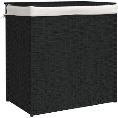 Panier à linge avec 2 sections noir 53x35x57 résine tressée