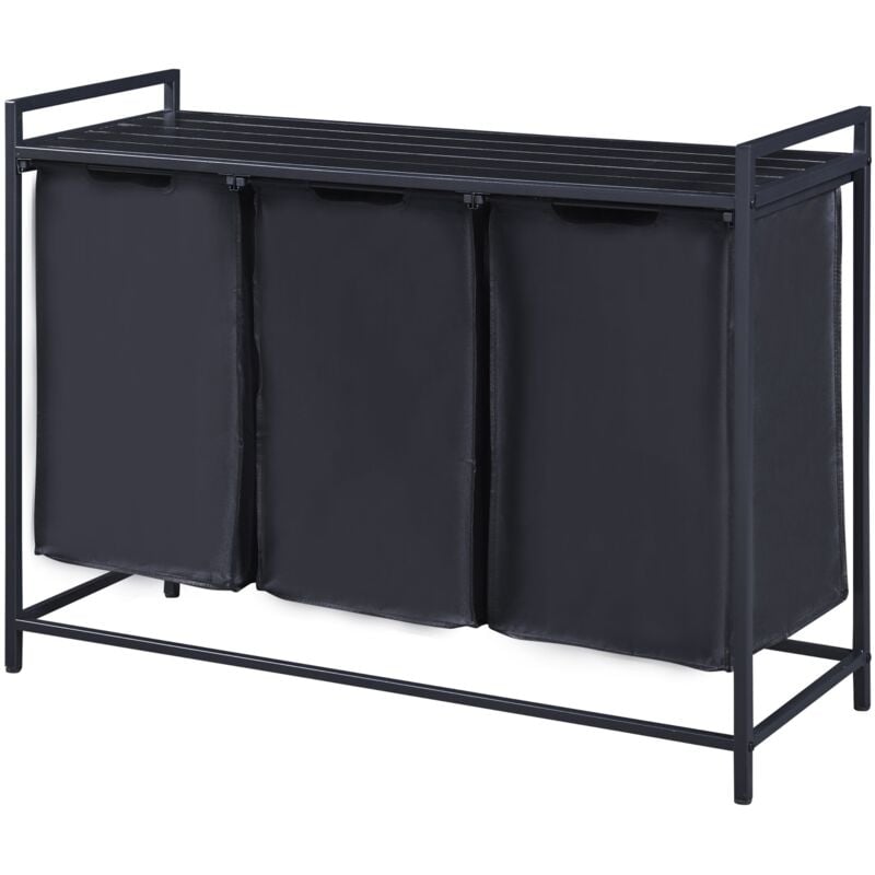 Panier à linge avec 3 bacs coulissants 76 x 103 x 38 cm noir