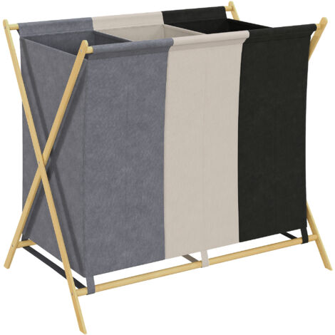 Panier à linge avec 3 compartiments Panier pliant 129L pour buanderie Chambre Multicolore
