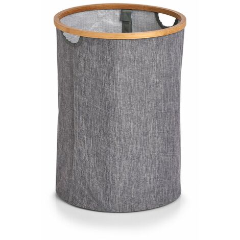 Panier à linge avec cerceau en bambou, 50 L, gris, ZELLER