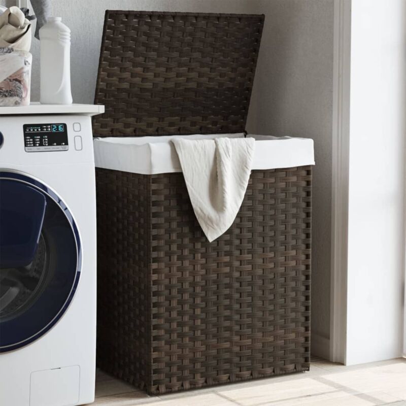 Vidaxl - Panier à linge avec couvercle marron foncé résine tressée
