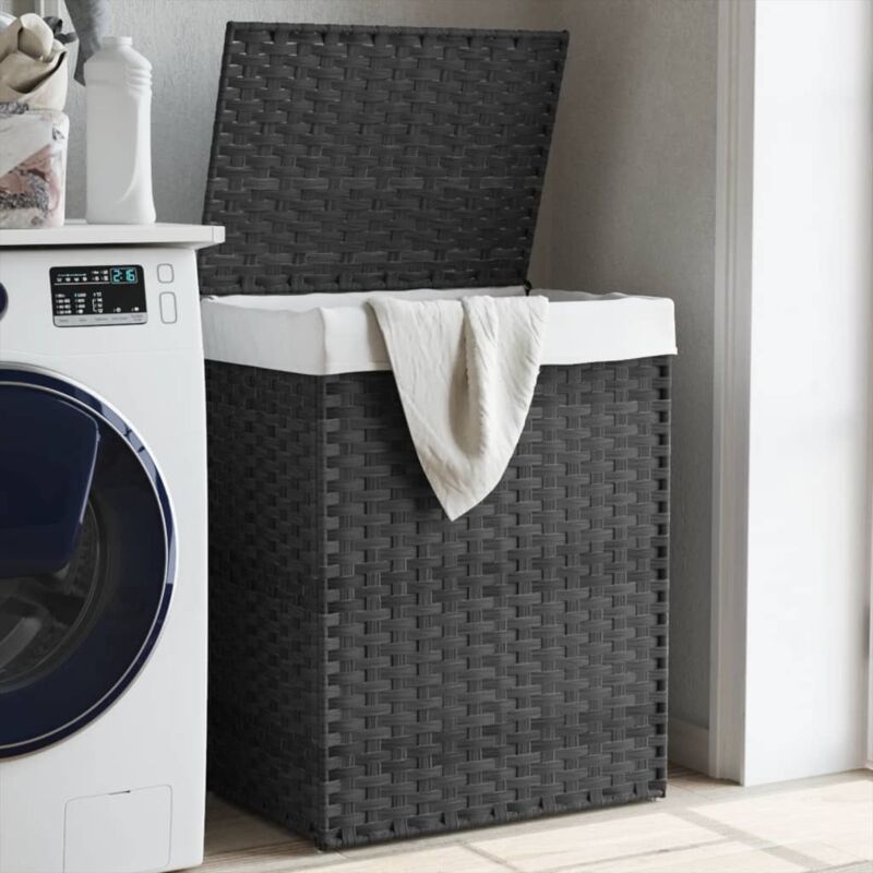 Panier à linge avec couvercle gris 46x33x60 cm résine tressée Vidaxl