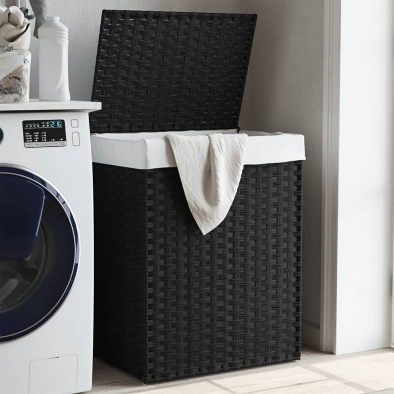 Panier à linge avec couvercle noir 46x33x60 cm résine tressée Vidaxl