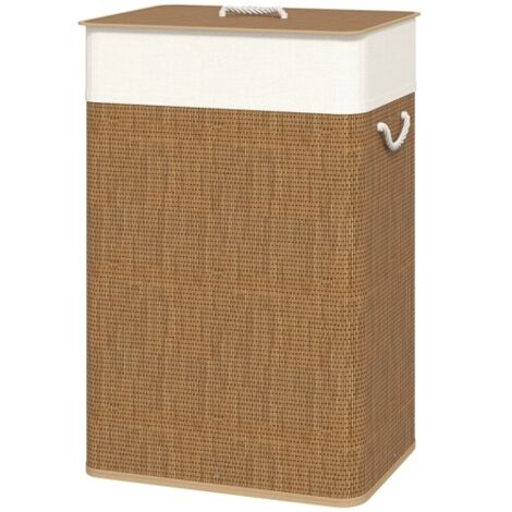 Panier à linge avec couvercle 72 L Panier à linge en bambou avec sac intérieur amovible et poignées pour buanderie chambre 40 x 30 x 60 cm Naturel