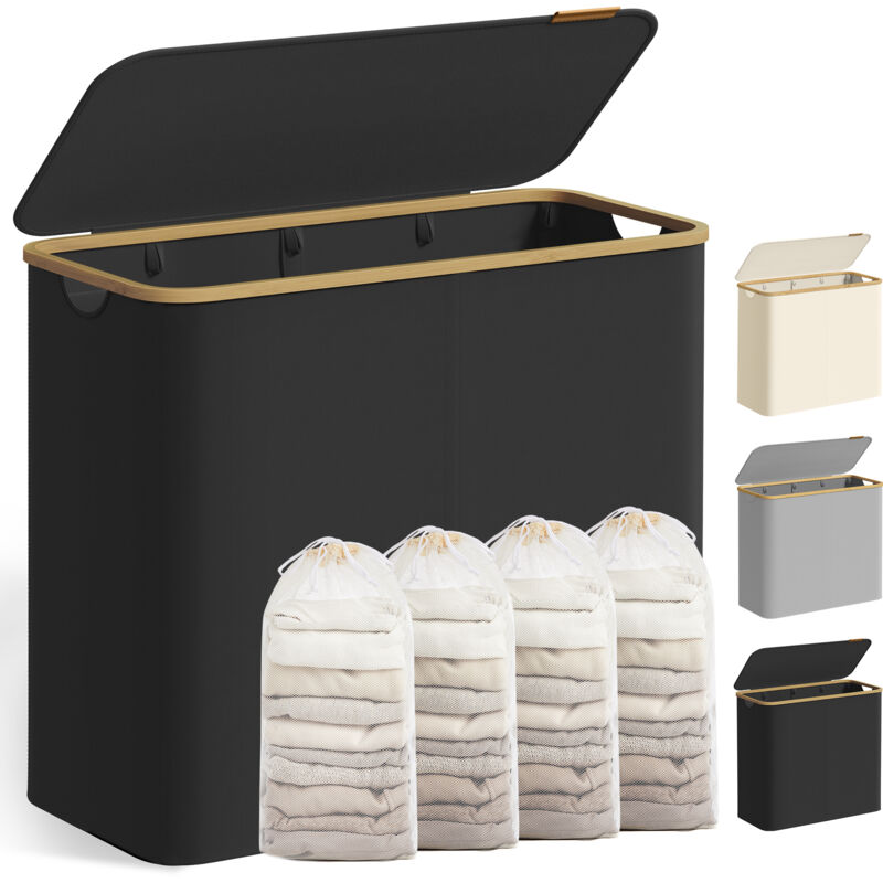 Songmics – Panier à linge 200 L – 4 compartiments – Tissu Oxford 600D résistant à l'eau – Dimensions 78 x 38,5 x 70,5 cm – Sac amovible pliable