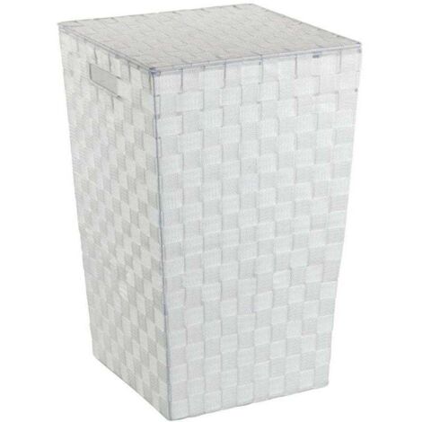 Panier à linge avec couvercle Adria , Panière à linge sale, Design carré, capacité 48L, Polypropylène effet tressé, 33 x 53 x 33 cm, Blanc