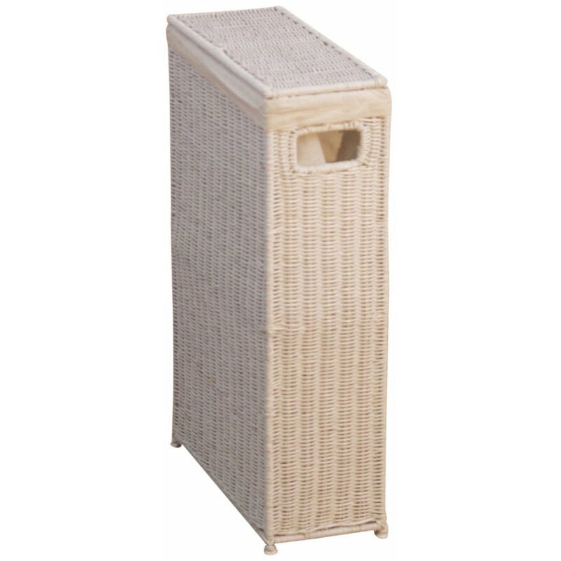 Panier à linge avec couvercle amovible en rotin blanc DEC05026