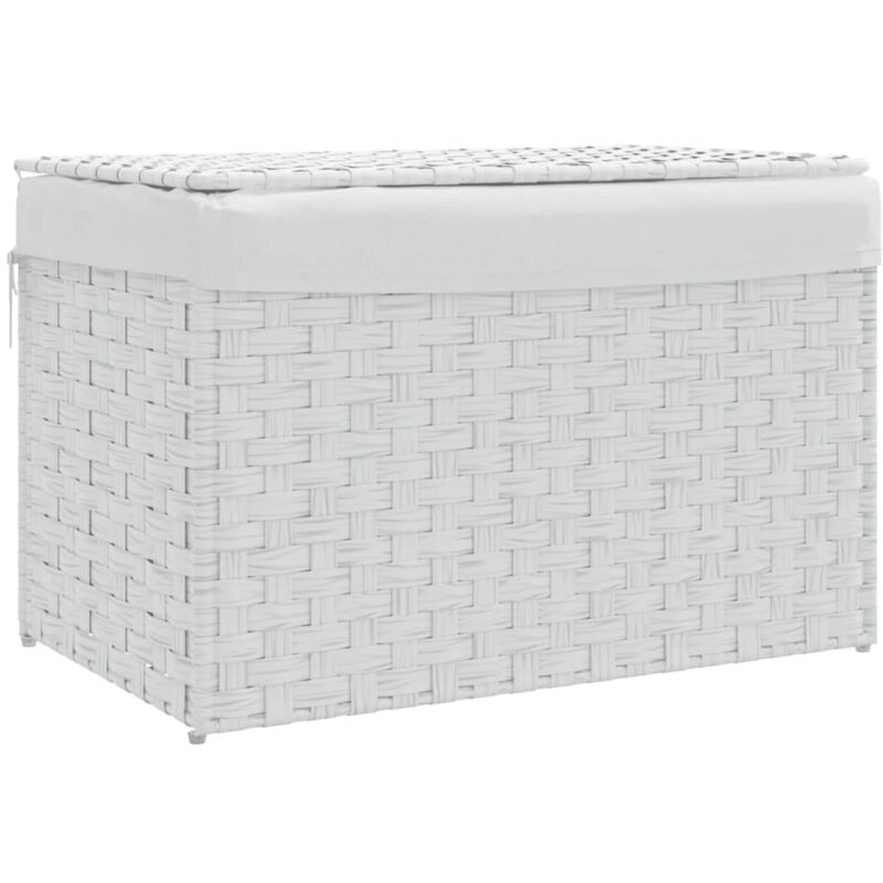 Panier à linge avec couvercle blanc 55,5x35x34 résine tressée