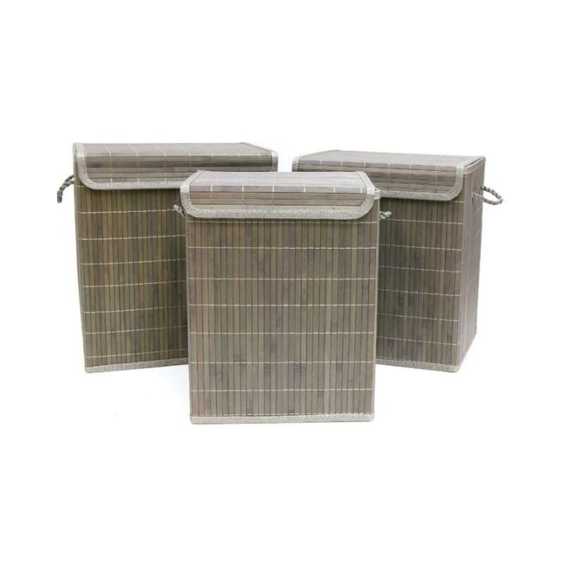 Panier à linge avec couvercle en bambou gris - l Silumen