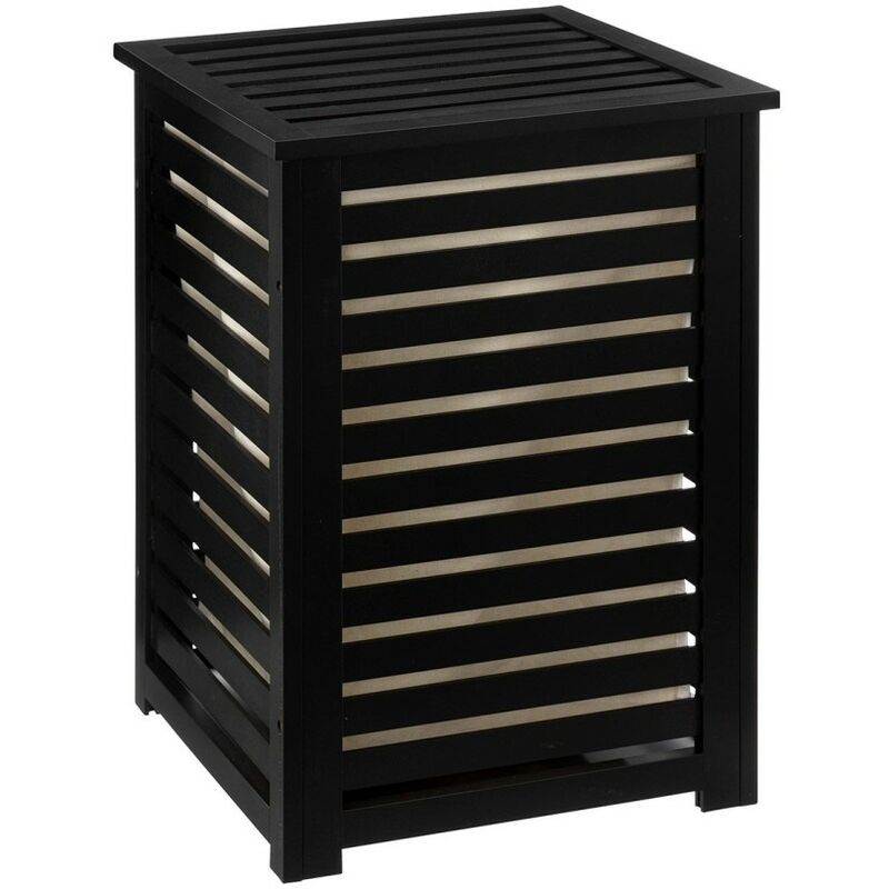 Pegane - Panier à linge avec couvercle en bois coloris noir - Longueur 40 x Profondeur 38 x Hauteur 58 cm