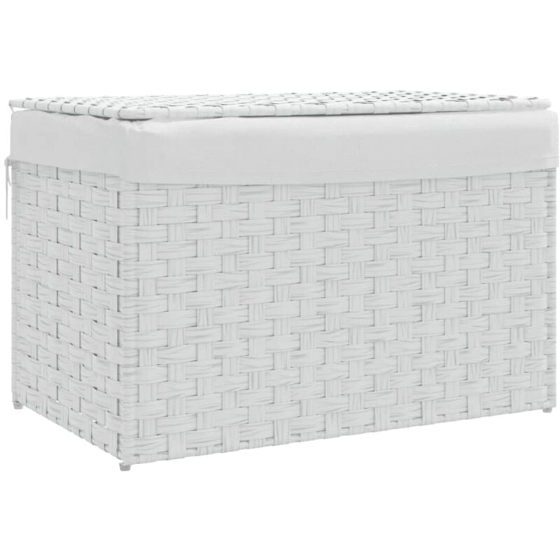 Panier à linge avec couvercle blanc 55,5x35x34cm résine tressée