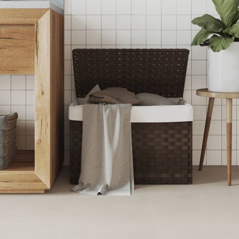 Panier à linge avec couvercle marron foncé résine tressée Vidaxl
