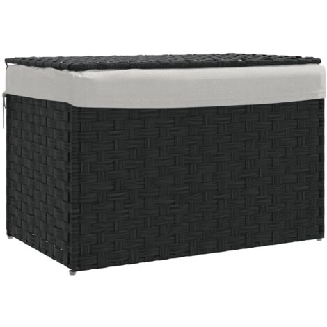 Panier à linge avec couvercle noir 55,5x35x34 résine tressée