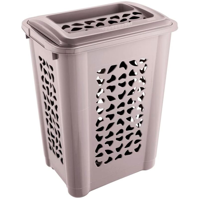 Panier à linge avec fentes d'aération et couvercle à charnière, circulation d'air, 60 l, Par collection, Gris, 45x34x60 cm.