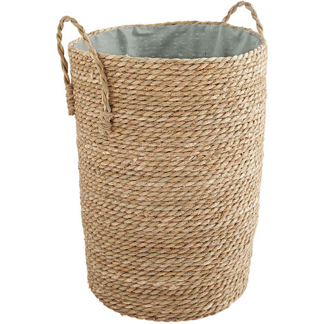 Panier à  linge avec poignées - Jacinthe d'eau tréssée - Poche Polycoton - Bleu - 40 x 40 x 50 cm  - BOX & BEYOND