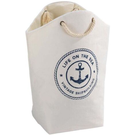 Panier à linge avec poignées tressées, Sylt, Capacité 58L, Polyester, 25x60x53 cm, Beige