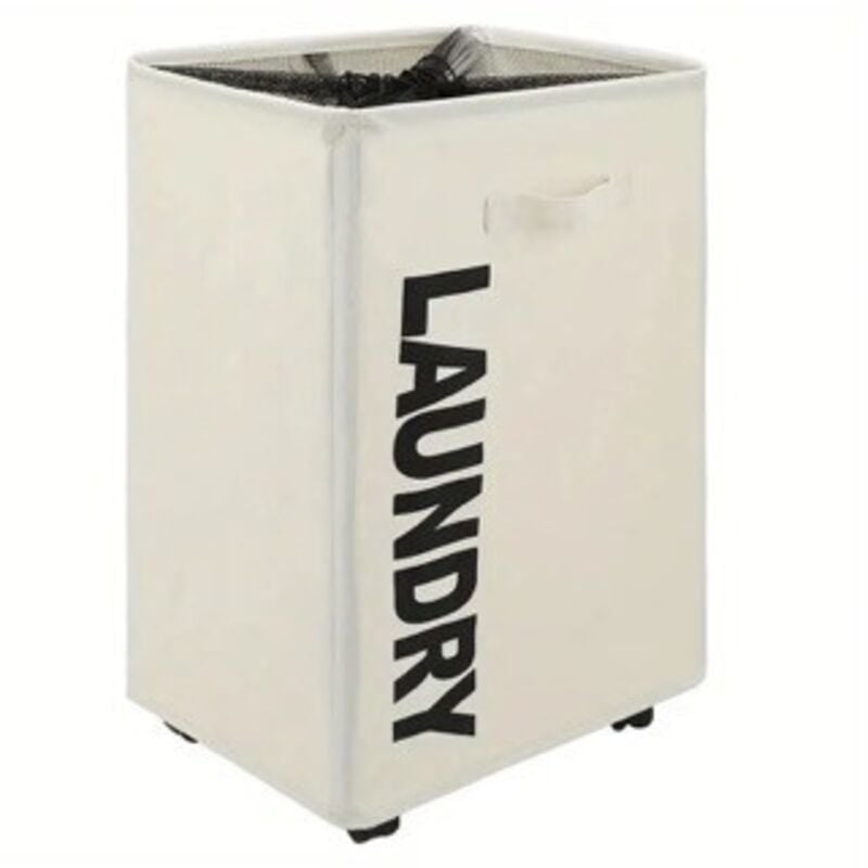 Panier à linge avec roues – Corbeille à Linge en Tissu – Idéal petit espace – Panier à Linge sale avec Filet Protecteur - 42 x 33 x 55 cm - Blanc.