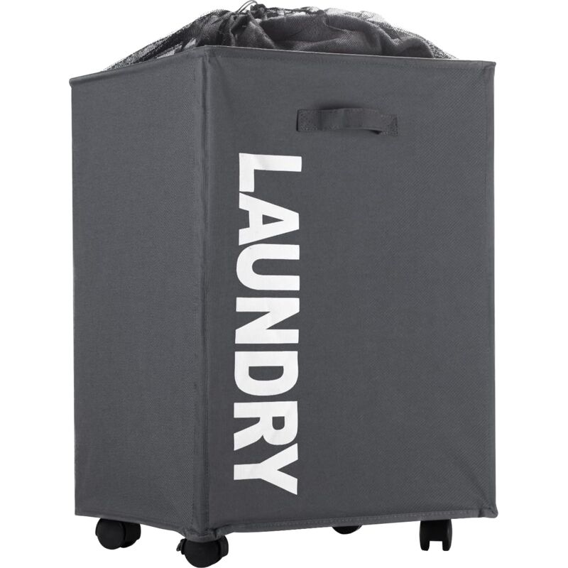 Panier à linge avec roues – Corbeille à Linge en Tissu – Idéal petit espace – Panier à Linge sale avec Filet Protecteur - 42 x 33 x 55 cm - Gris .