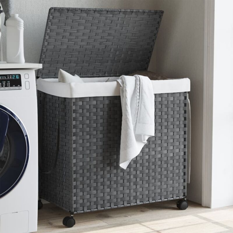 Panier à linge avec roulettes gris 60x35x60,5 cm résine tressée Vidaxl