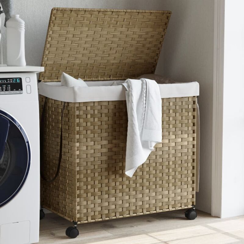 Panier à linge avec roulettes 60x35x60,5 cm résine tressée vidaXL