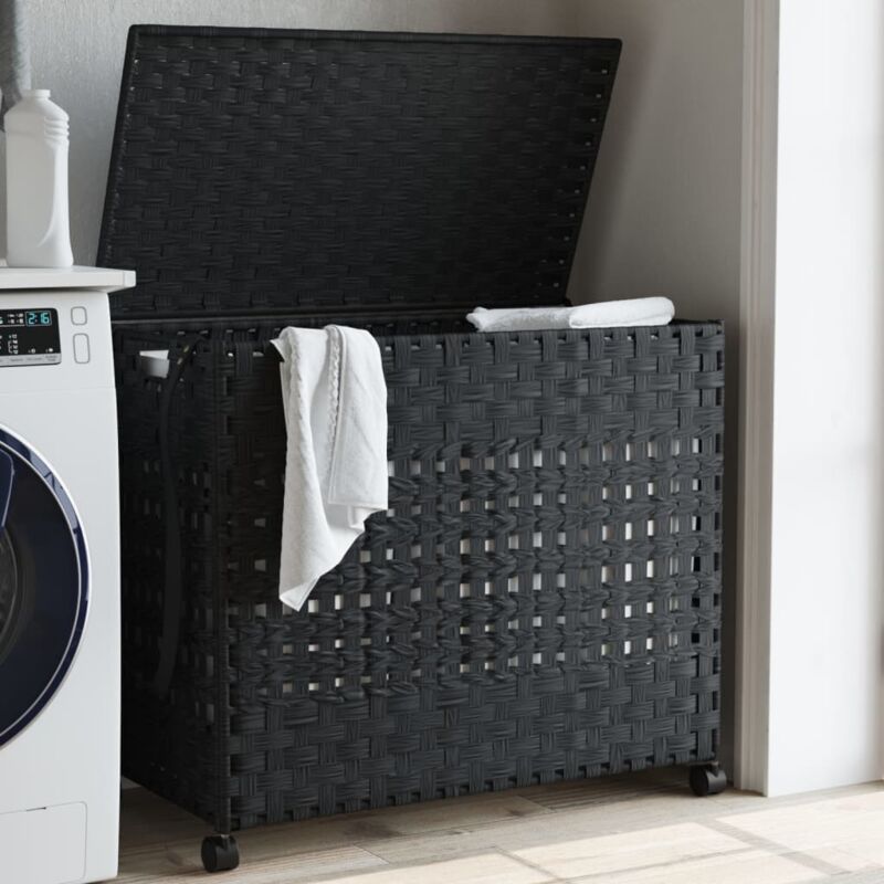 Vidaxl – Panier à linge avec roulettes – Dimensions 66x35x60 cm – Matériau rotin et acier – 3 compartiments avec sac amovible – Design pliable