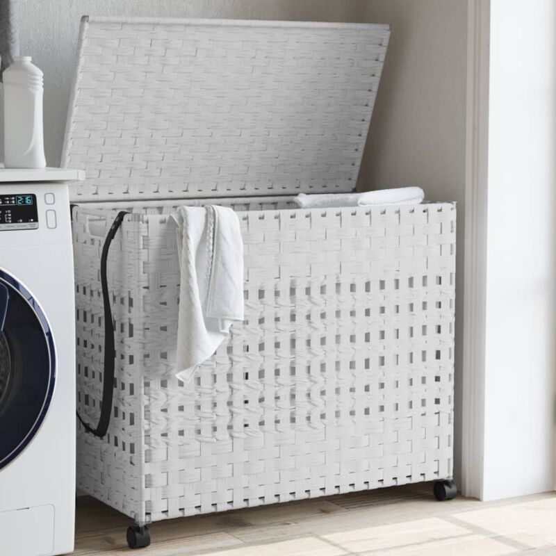 Panier à linge avec roulettes blanc 66x35x60 cm résine tressée Vidaxl