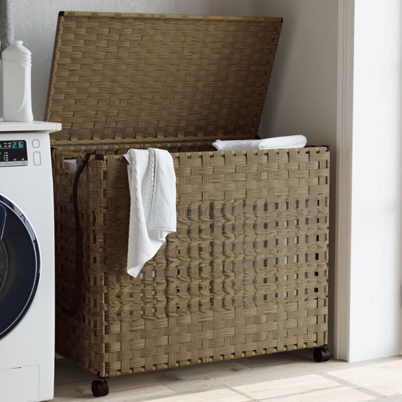 Panier à linge avec roulettes 66x35x60 cm résine tressée vidaXL
