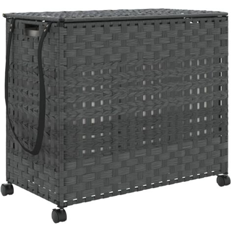 Panier à linge avec roulettes gris 66x35x60 résine tressée