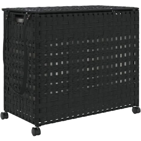 Panier à linge avec roulettes noir 66x35x60 résine tressée