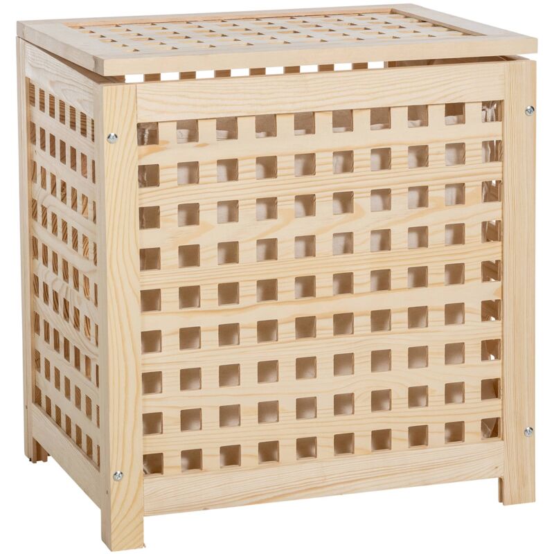 Panier à linge avec trous d'aération avec sac 55x52 cm en bois nature 100003819