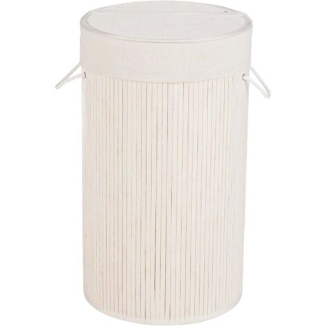 Panier À Linge Bamboo Rond Blanc 35 X 60 X 35 Cm