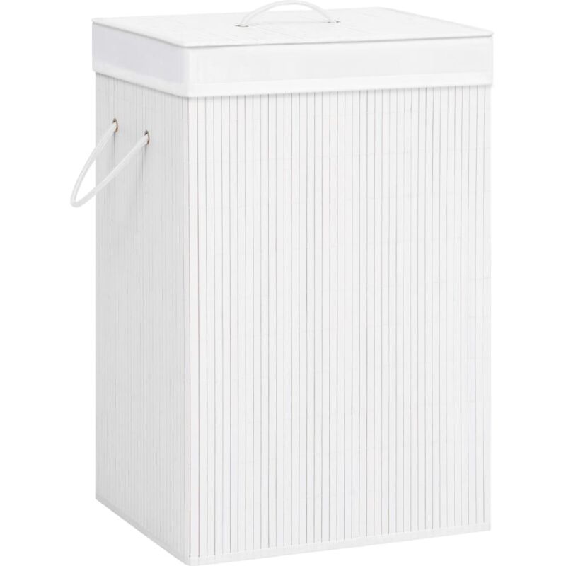 Panier à linge avec 2 sections bambou blanc 72 l
