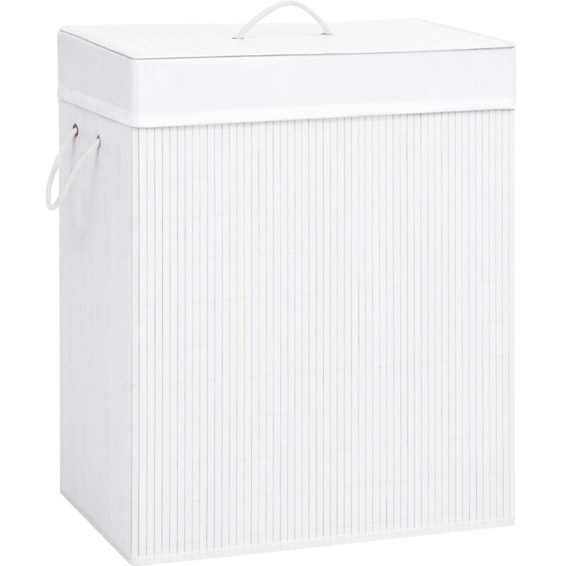 Panier à linge avec 2 sections bambou blanc 100 l