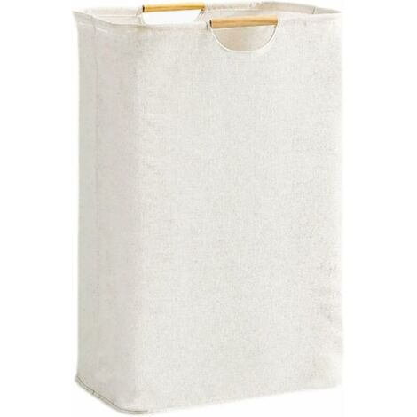 Panier a Linge Beige 39×53×27 cm, Panier à Linge Grande Capacité Pliable Tissu Oxford avec Manche en Bois, Corbeille a Linge pour Chambre Salon Chambre D'enfant Salle de Bain et Voyage