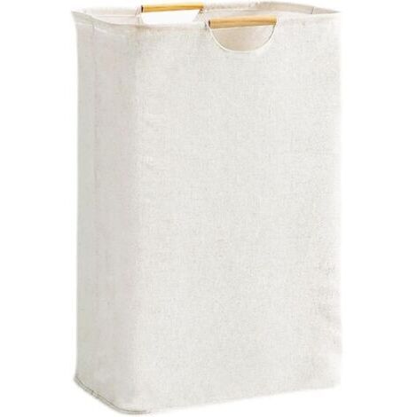 Panier a Linge Beige 39×53×27 cm, Panier à Linge Grande Capacité Pliable Tissu Oxford avec Manche en Bois, Corbeille a Linge pour Chambre Salon Chambre D'enfant Salle de Bain et Voyage
